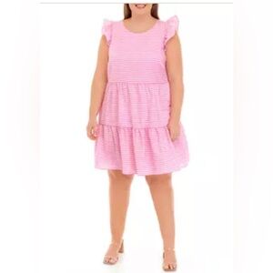 Jessica Howard Plus Size Seersucker Flutter Sleeve Tiered Babydoll Dress